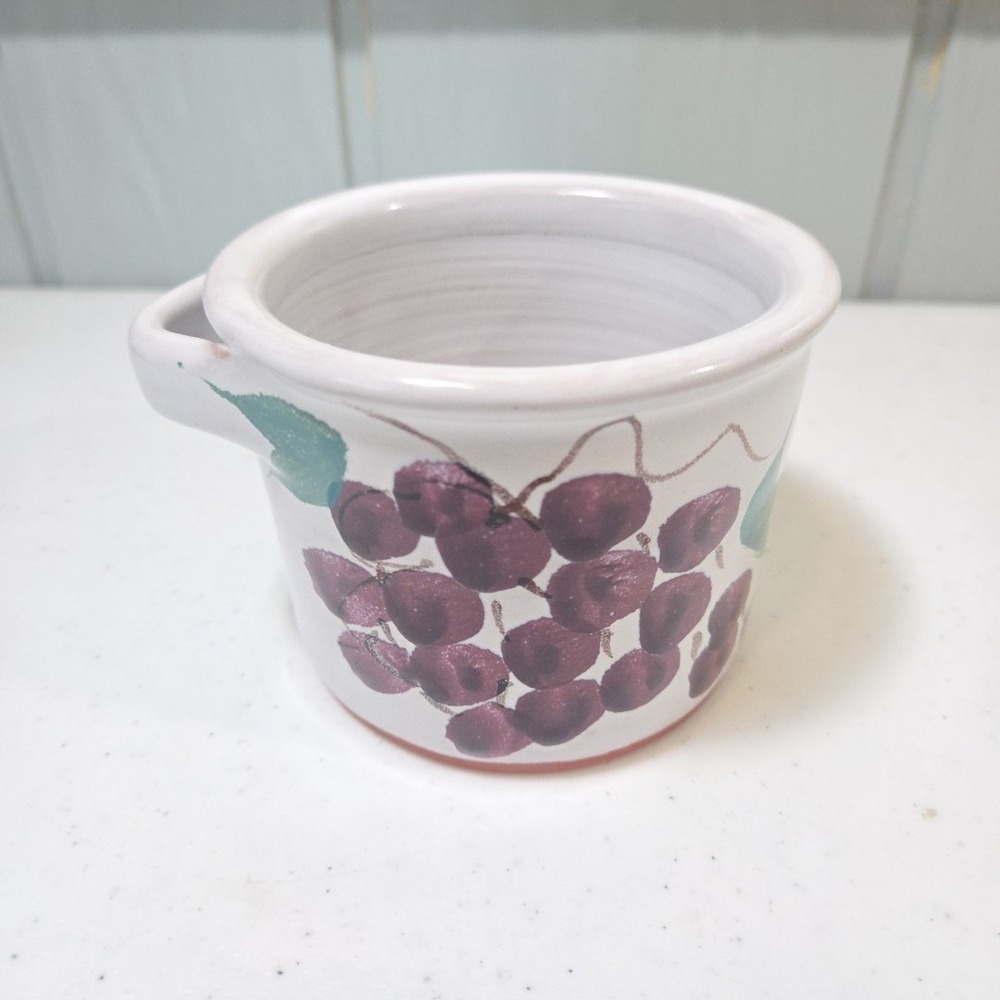 Vintage Artist Signed Organic Pottery Handmade Decorated Pate Dish Fruit Berries